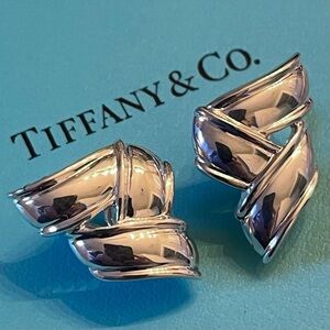 Tiffany & Co. Sterling Silver Vintage Folded Ribbon Clip On Earrings